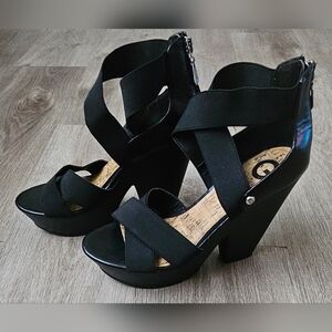 G by Guess Black Crisscross Platform Heels – Size 8M